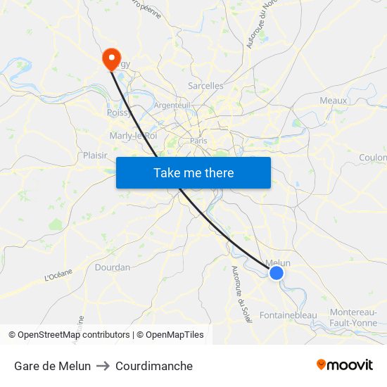 Gare de Melun to Courdimanche map