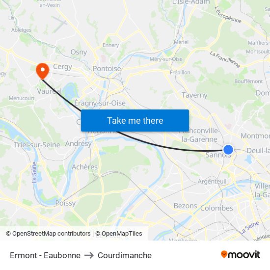 Ermont - Eaubonne to Courdimanche map