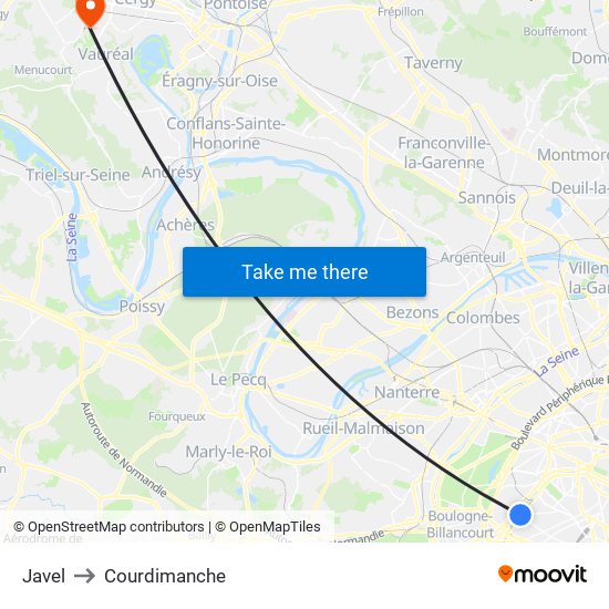 Javel to Courdimanche map