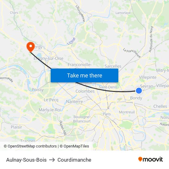 Aulnay-Sous-Bois to Courdimanche map