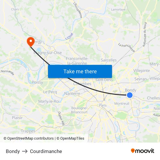 Bondy to Courdimanche map