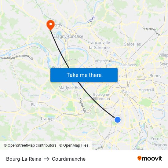 Bourg-La-Reine to Courdimanche map