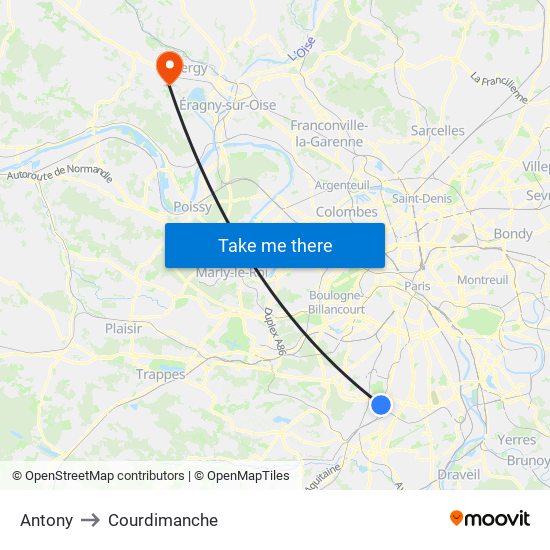 Antony to Courdimanche map