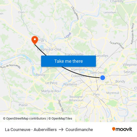La Courneuve - Aubervilliers to Courdimanche map