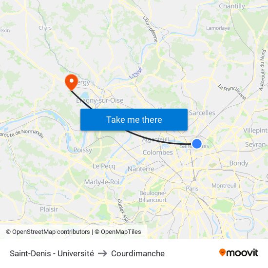 Saint-Denis - Université to Courdimanche map