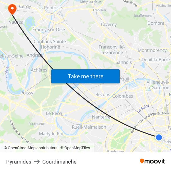 Pyramides to Courdimanche map