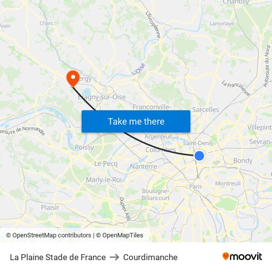 La Plaine Stade de France to Courdimanche map