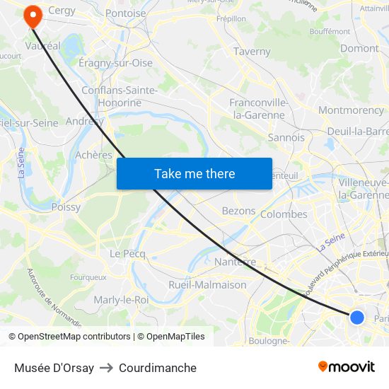 Musée D'Orsay to Courdimanche map