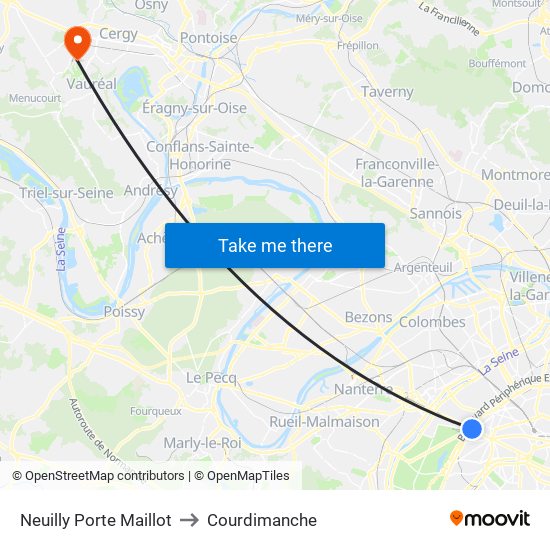 Neuilly Porte Maillot to Courdimanche map