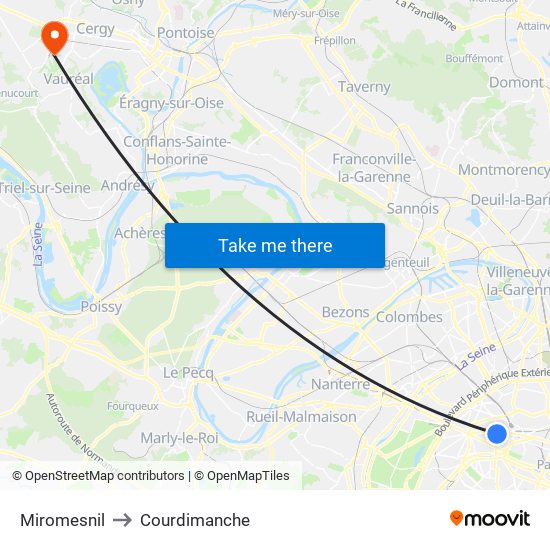 Miromesnil to Courdimanche map