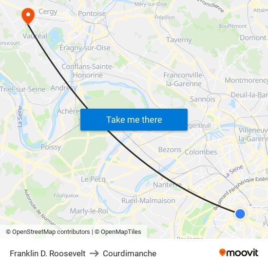 Franklin D. Roosevelt to Courdimanche map