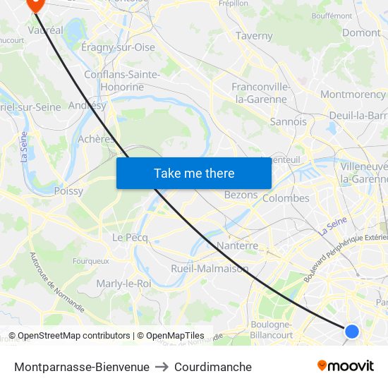 Montparnasse-Bienvenue to Courdimanche map