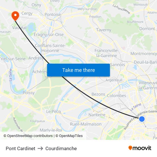 Pont Cardinet to Courdimanche map