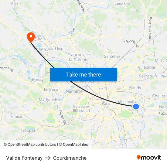 Val de Fontenay to Courdimanche map