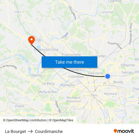 Le Bourget to Courdimanche map