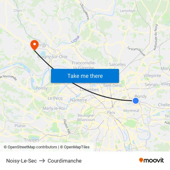 Noisy-Le-Sec to Courdimanche map