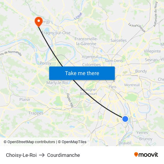 Choisy-Le-Roi to Courdimanche map