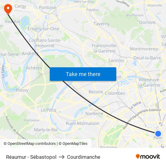 Réaumur - Sébastopol to Courdimanche map