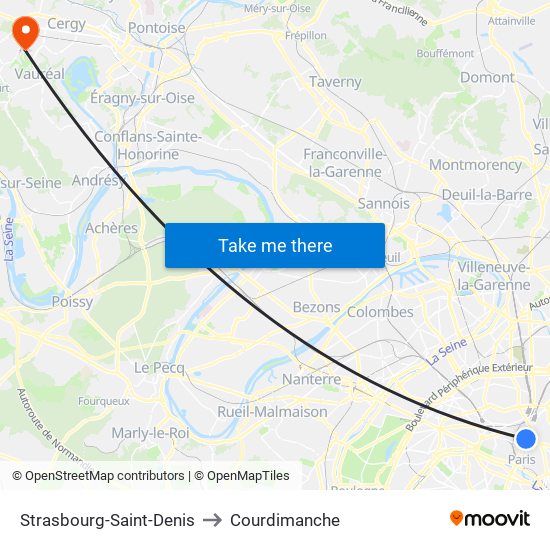 Strasbourg-Saint-Denis to Courdimanche map