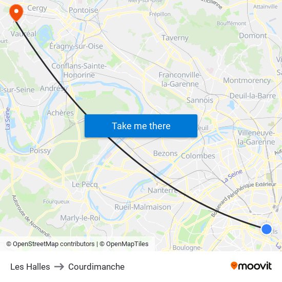 Les Halles to Courdimanche map