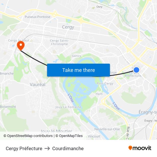 Cergy Préfecture to Courdimanche map