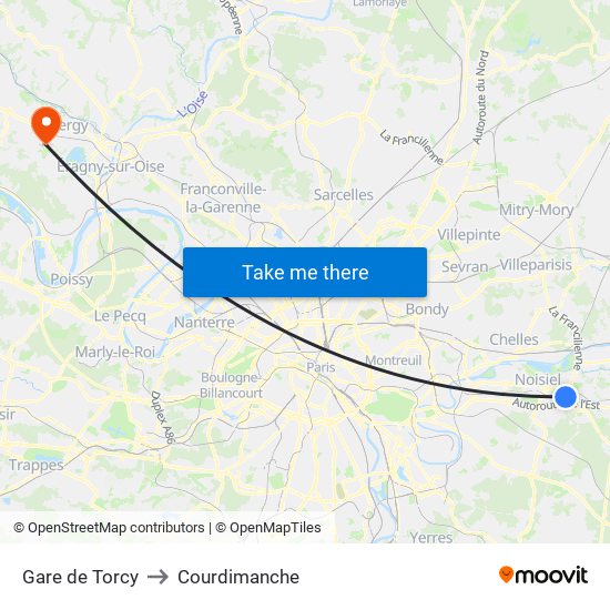 Gare de Torcy to Courdimanche map