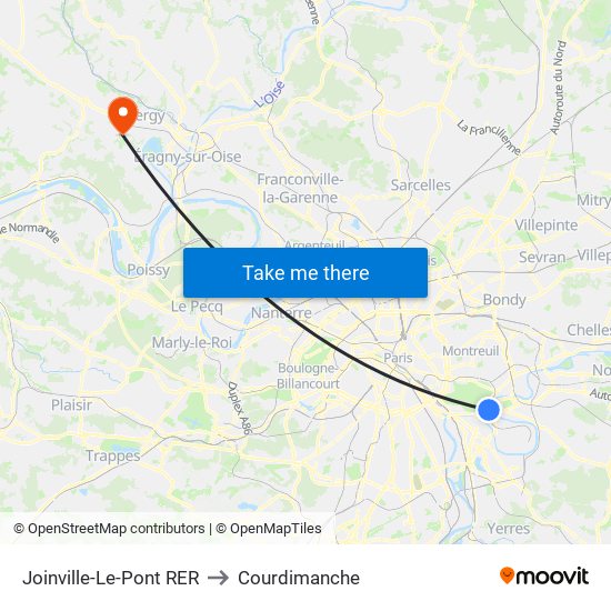 Joinville-Le-Pont RER to Courdimanche map