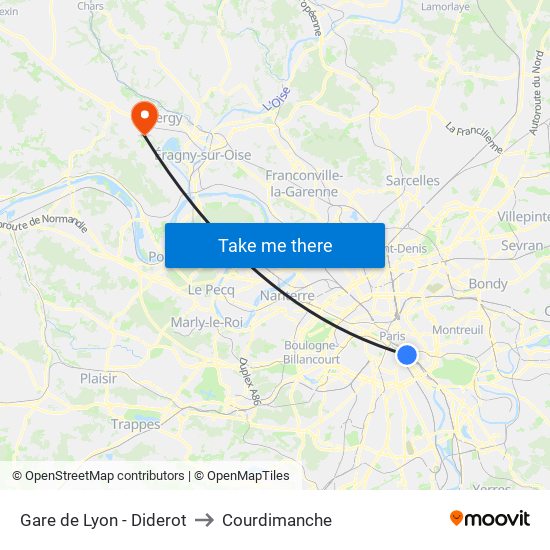 Gare de Lyon - Diderot to Courdimanche map