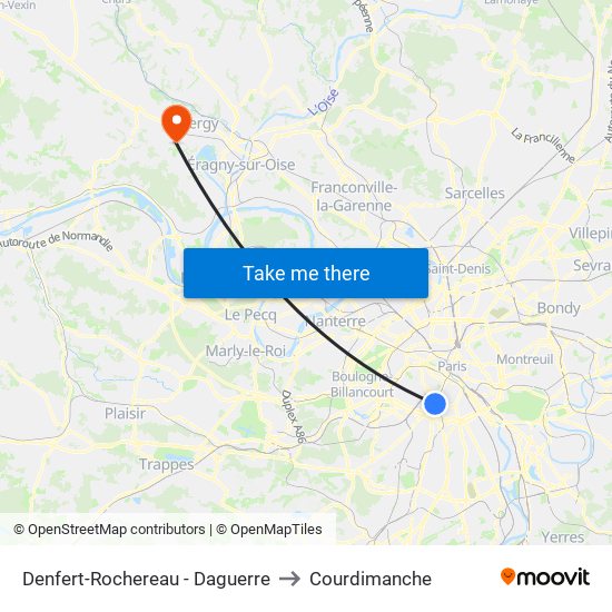 Denfert-Rochereau - Daguerre to Courdimanche map