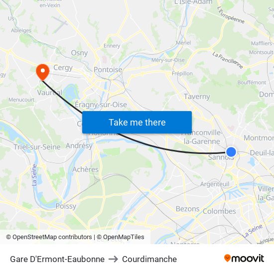 Gare D'Ermont-Eaubonne to Courdimanche map