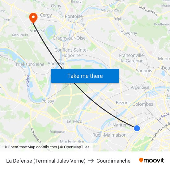 La Défense (Terminal Jules Verne) to Courdimanche map