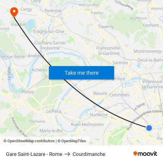 Gare Saint-Lazare - Rome to Courdimanche map