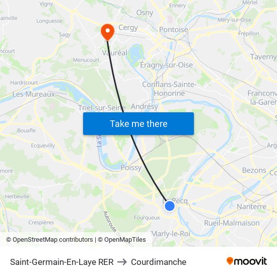Saint-Germain-En-Laye RER to Courdimanche map