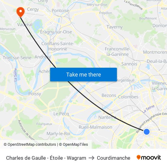 Charles de Gaulle - Étoile - Wagram to Courdimanche map