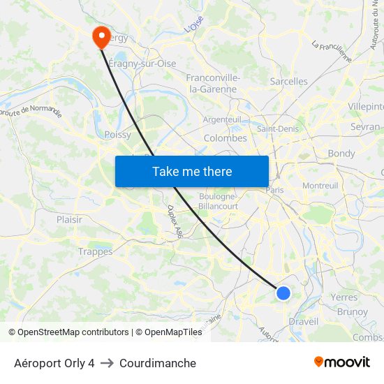 Aéroport Orly 4 to Courdimanche map