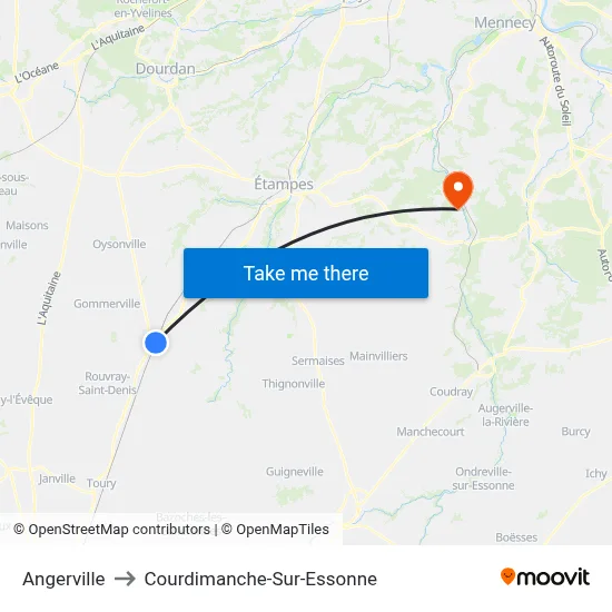 Angerville to Courdimanche-Sur-Essonne map