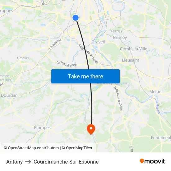 Antony to Courdimanche-Sur-Essonne map