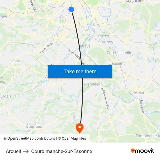Arcueil to Courdimanche-Sur-Essonne map
