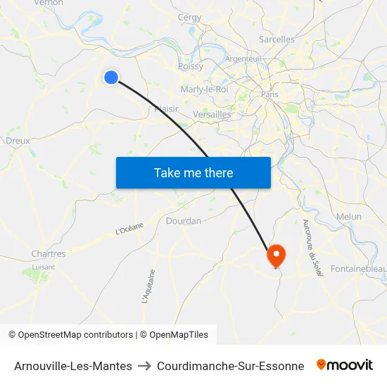 Arnouville-Les-Mantes to Courdimanche-Sur-Essonne map