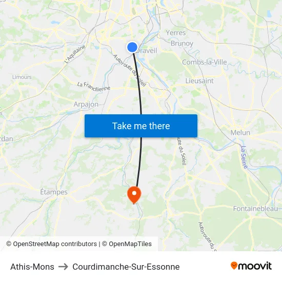 Athis-Mons to Courdimanche-Sur-Essonne map
