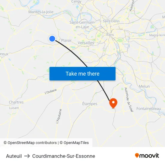 Auteuil to Courdimanche-Sur-Essonne map