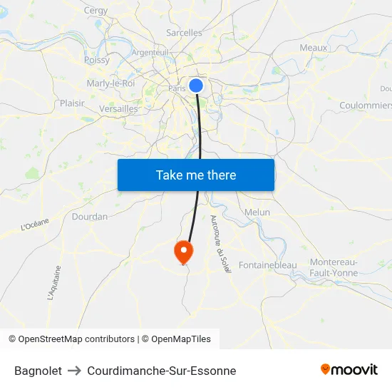 Bagnolet to Courdimanche-Sur-Essonne map
