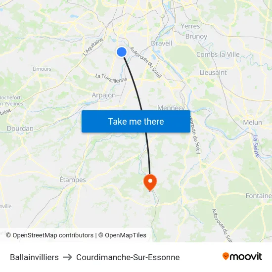 Ballainvilliers to Courdimanche-Sur-Essonne map