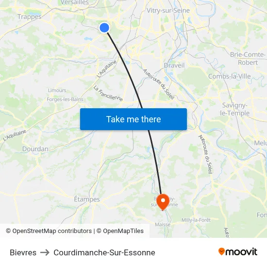 Bievres to Courdimanche-Sur-Essonne map