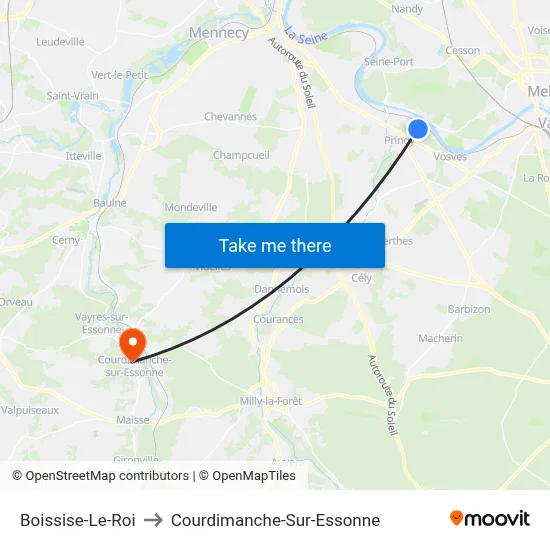 Boissise-Le-Roi to Courdimanche-Sur-Essonne map