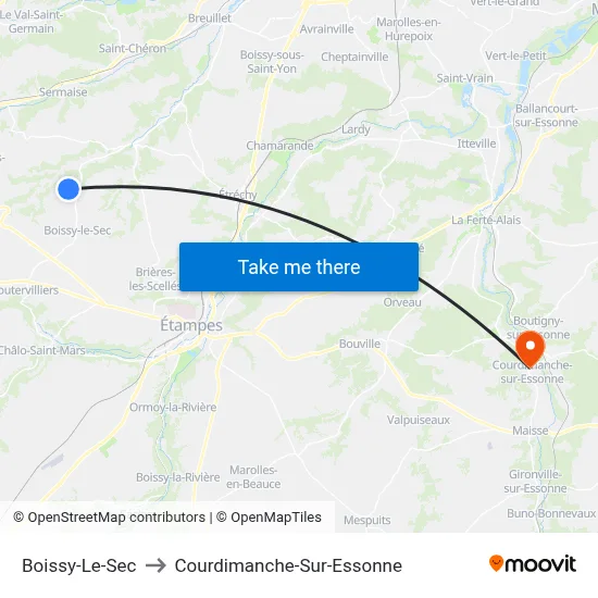 Boissy-Le-Sec to Courdimanche-Sur-Essonne map