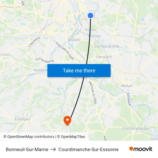Bonneuil-Sur-Marne to Courdimanche-Sur-Essonne map