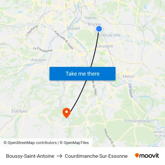 Boussy-Saint-Antoine to Courdimanche-Sur-Essonne map