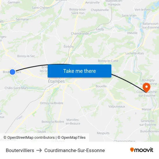 Boutervilliers to Courdimanche-Sur-Essonne map