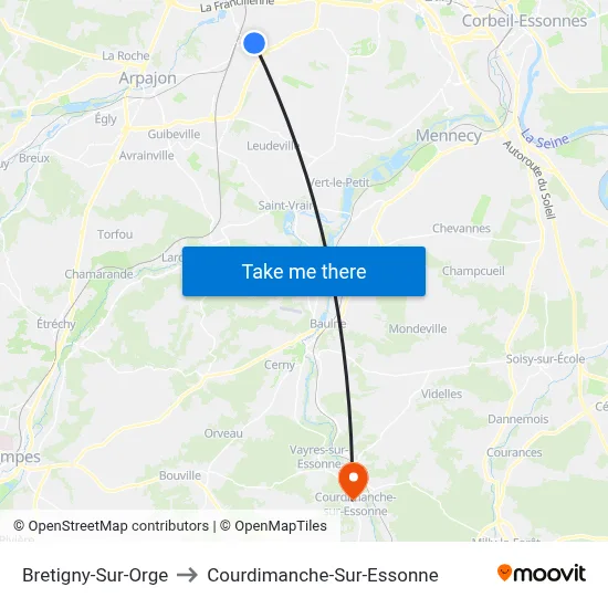 Bretigny-Sur-Orge to Courdimanche-Sur-Essonne map